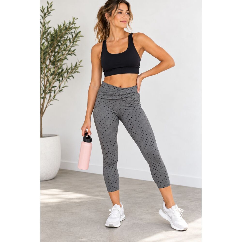 Nike Dri-FIT Gray Black Polka Dot Leggings Womens XL Foldover Waist Cropped